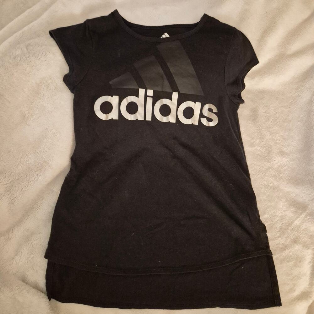 Adidas Girls Black Big Logo Graphic T-Shirt Size L (14)